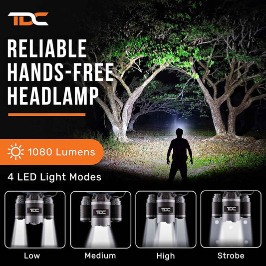 TDC Head Lamp Led Rechargeable - Emergency Strobe Headlamp for Power Outages and Storm Shelters