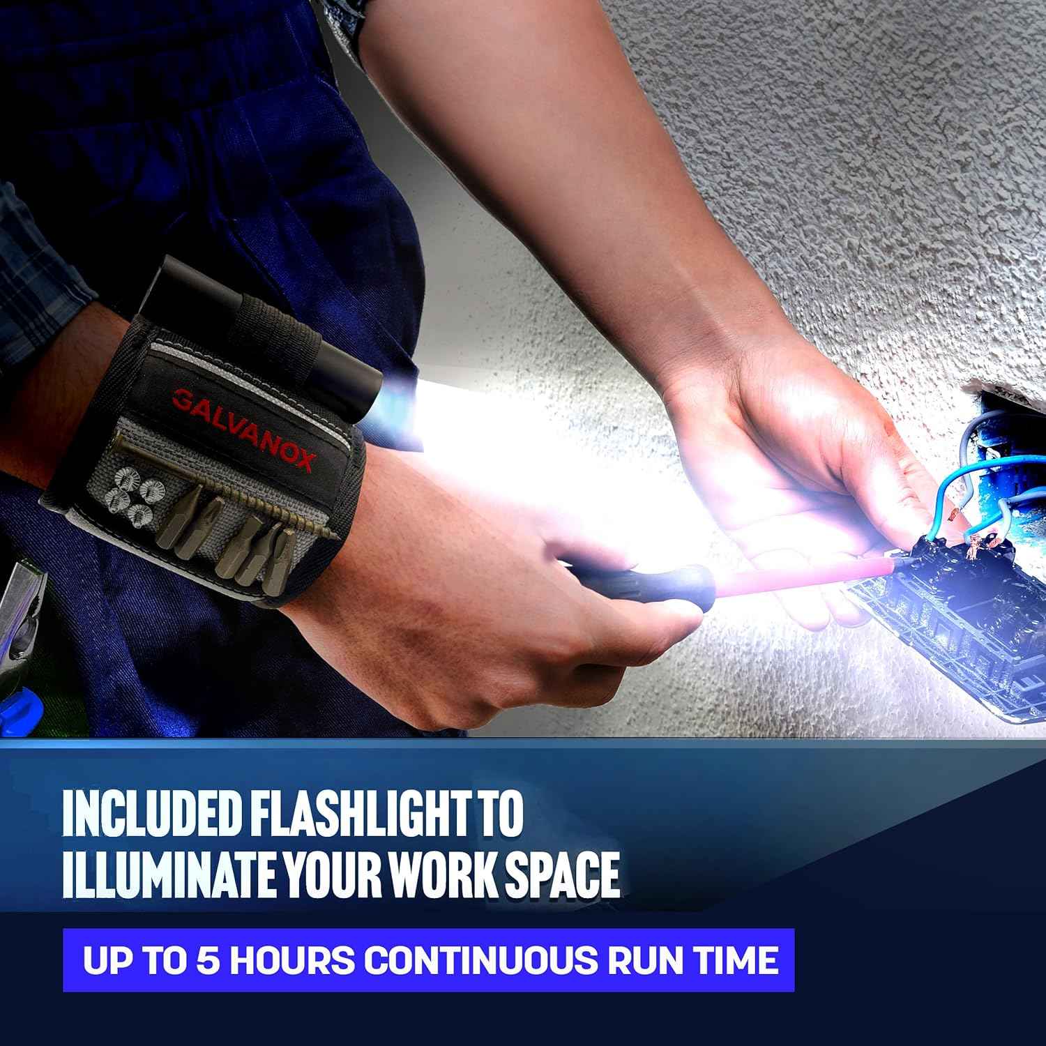 Galvanox LED Magnetic Wristband - Rugged Tool Holder for Camping Setups and Job Site Crawl Spaces