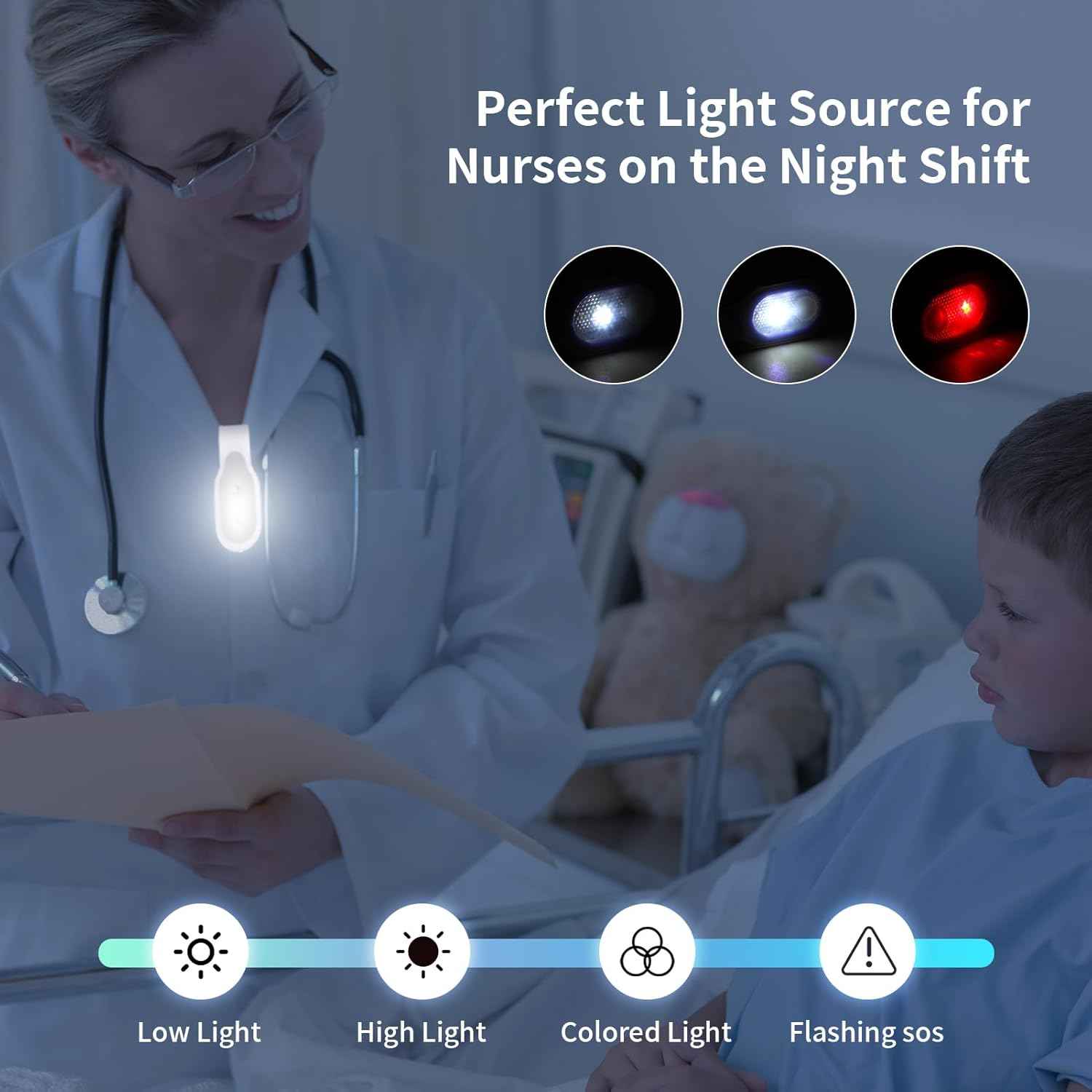 Rechargeable Nurse Light Clip On – Safer Alternative to Phone Flashlight for Patient Care, No Overheating Silicone Build