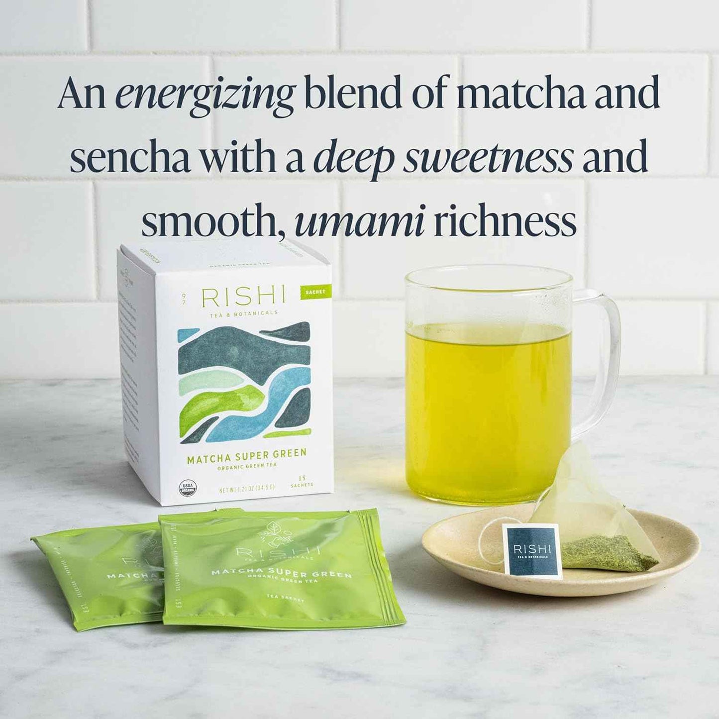 Rishi Tea Matcha Super Green Japanese Tea – Steady Focus Brew for Home Office, No-Crash Caffeinated Sachet