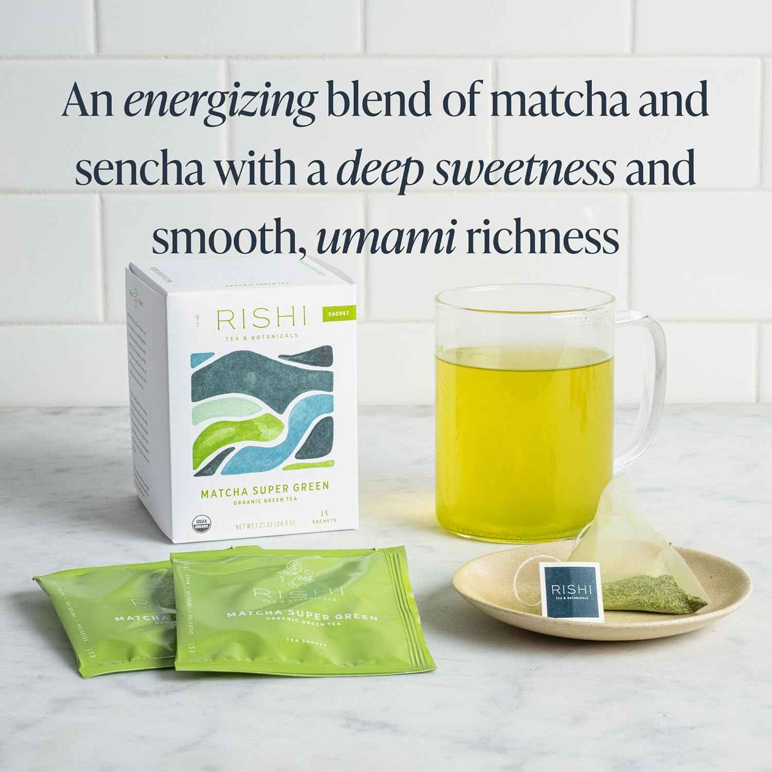 Rishi Tea Matcha Super Green Japanese Tea – Steady Focus Brew for Home Office, No-Crash Caffeinated Sachet