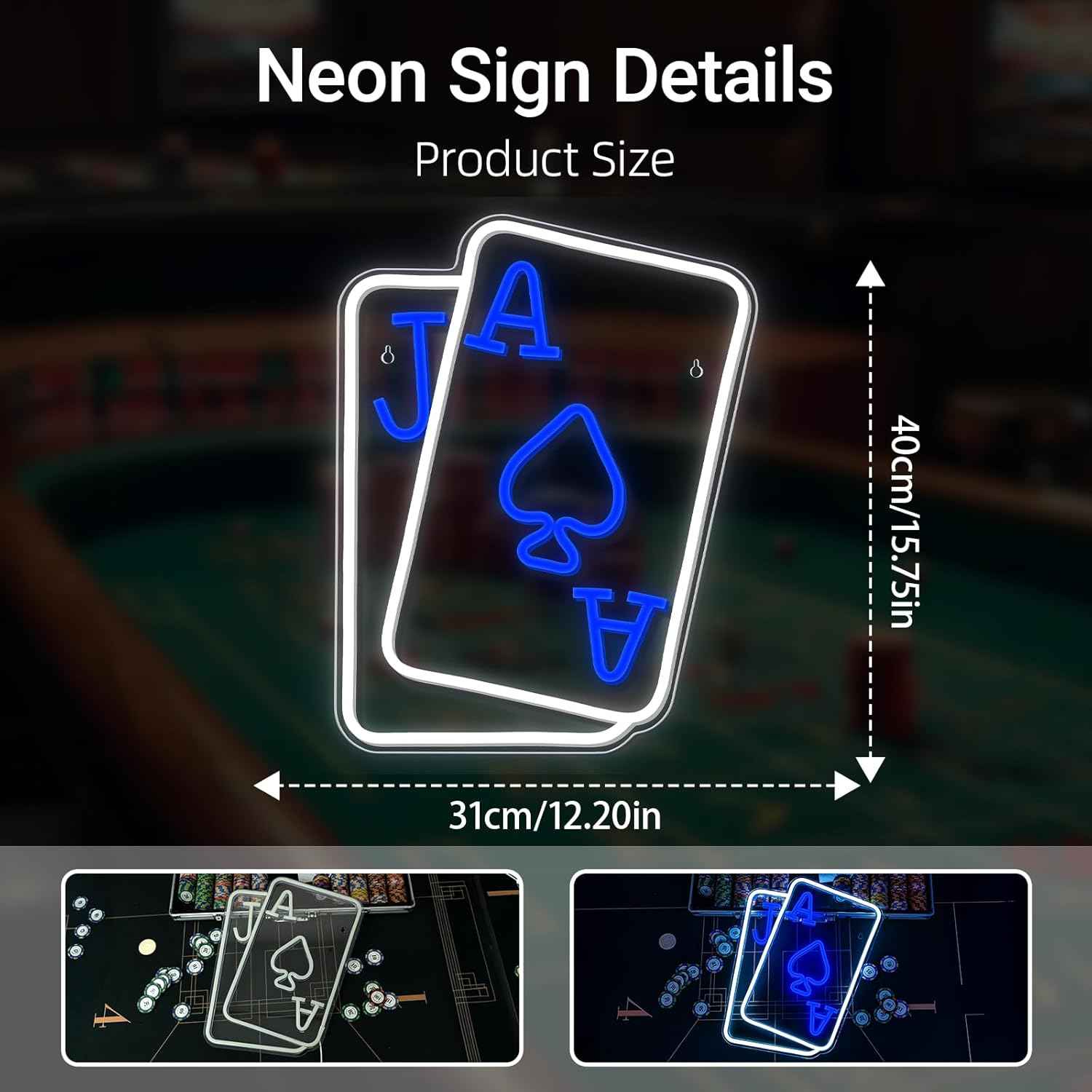 Gamerneon Poker Neon Light Sign – Safe Bedroom Decor for Tween and Teen Gamers, USB Powered with Cord Switch
