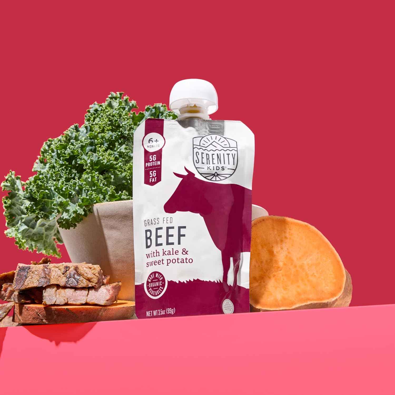 Serenity Kids Grass Fed Beef & Kale Baby Food Pouch – Safe Highchair Meal for 6+ Month Infants at Home or Daycare