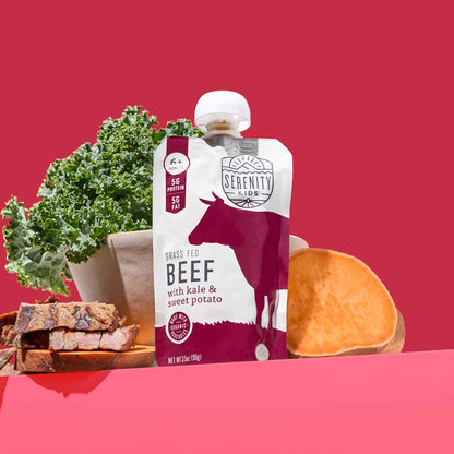 Serenity Kids Grass Fed Beef & Kale Baby Food Pouch – Safe Highchair Meal for 6+ Month Infants at Home or Daycare