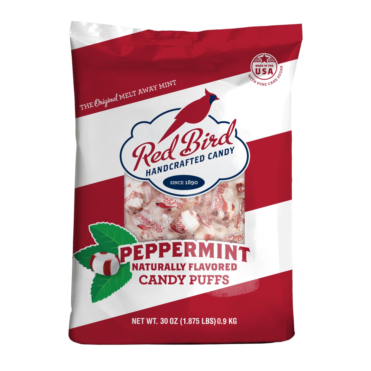 Red Bird Soft Peppermint Candy Puffs, Mints Individually Wrapped, Gluten-Free, Non-GMO Verified, Kosher, Allergen Free 30 oz Bag