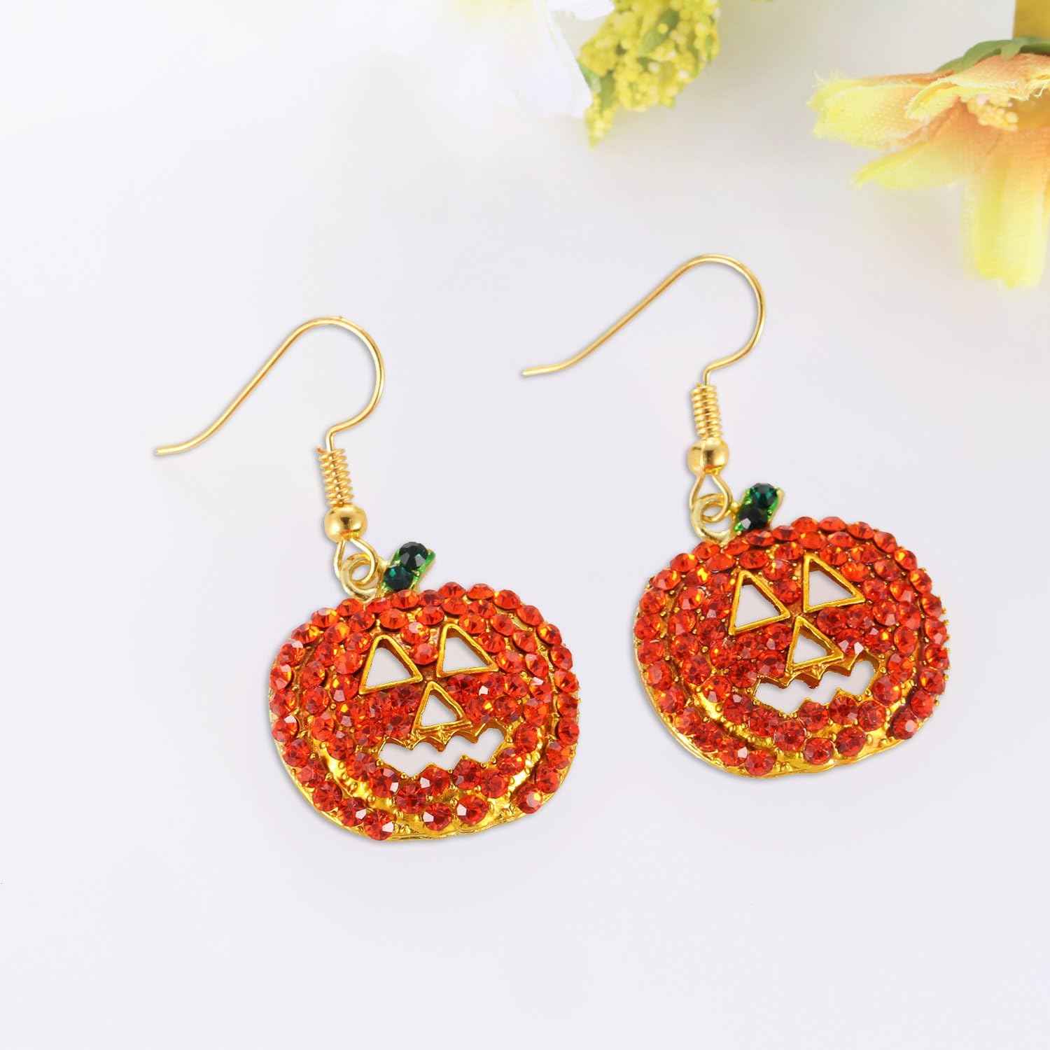 iWenSheng Halloween Pumpkin Earrings Red - Lightweight Smiling Pumpkin Drop Earrings for Teens, Comfortable Costume Jewelry for School Events