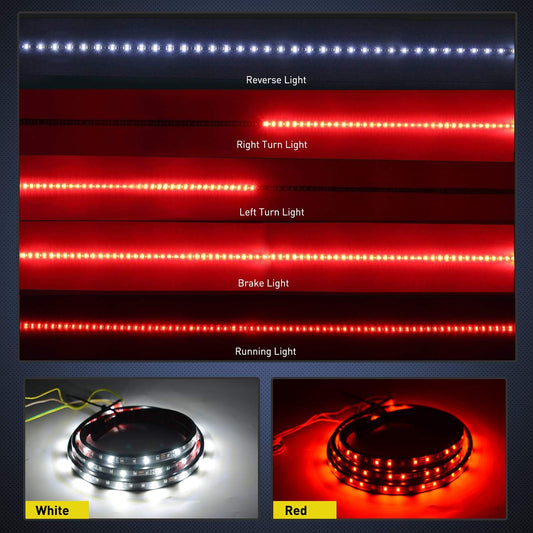 red running/brake light, amber turn signal, and white reverse light functions