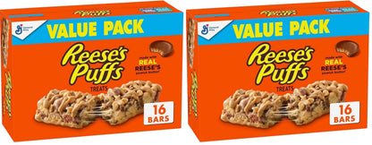 Reese&amp;#39;s Puffs Breakfast Cereal Treat Bars, Peanut Butter &amp;amp; Cocoa, 16 ct (Pack of 2)