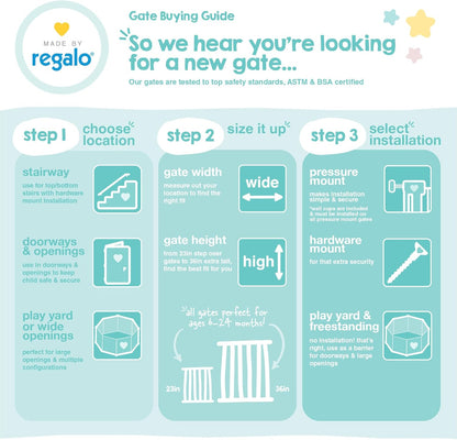 Regalo Baby Gate with Door in White – Modern Pressure Mounted Safety Gate that Blends with Doorways, Hallways and Staircases