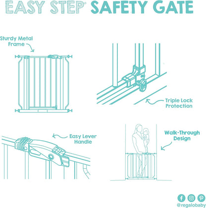 Regalo Baby Gate with Door in White – Modern Pressure Mounted Safety Gate that Blends with Doorways, Hallways and Staircases