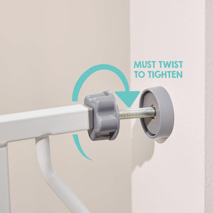Regalo Baby Gate with Door in White – Modern Pressure Mounted Safety Gate that Blends with Doorways, Hallways and Staircases