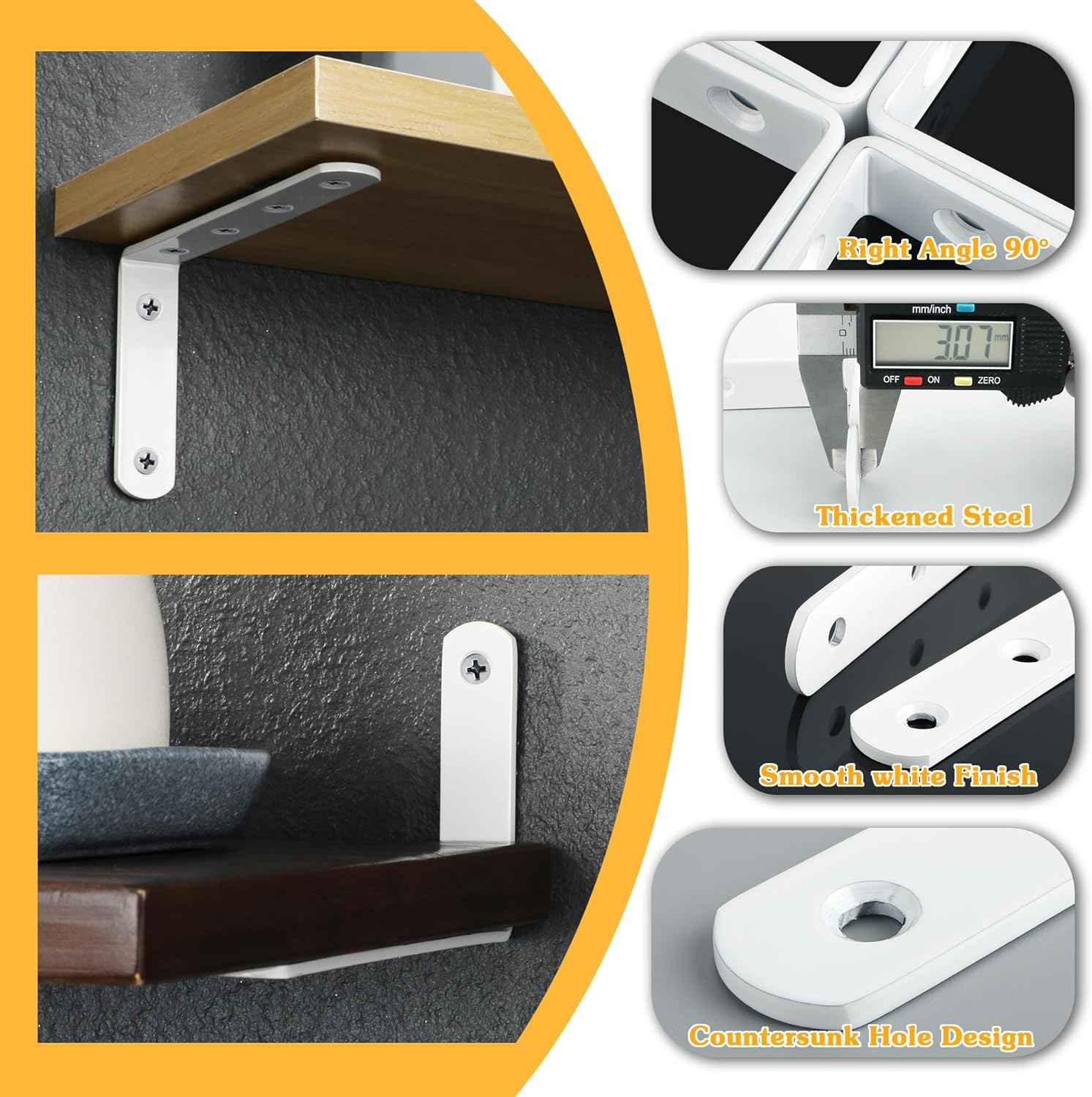 Alise Floating Shelf Brackets – Housewarming Gift for New Homeowners, DIY Shelf Hardware Starter Pack of 4