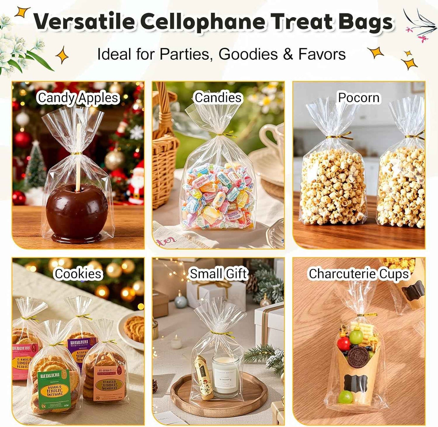 PigPotParty Clear Cellophane Treat Bags 6x9 – Ready-to-Give Birthday Gift Packaging for Homemade Cookies and Holiday Treats