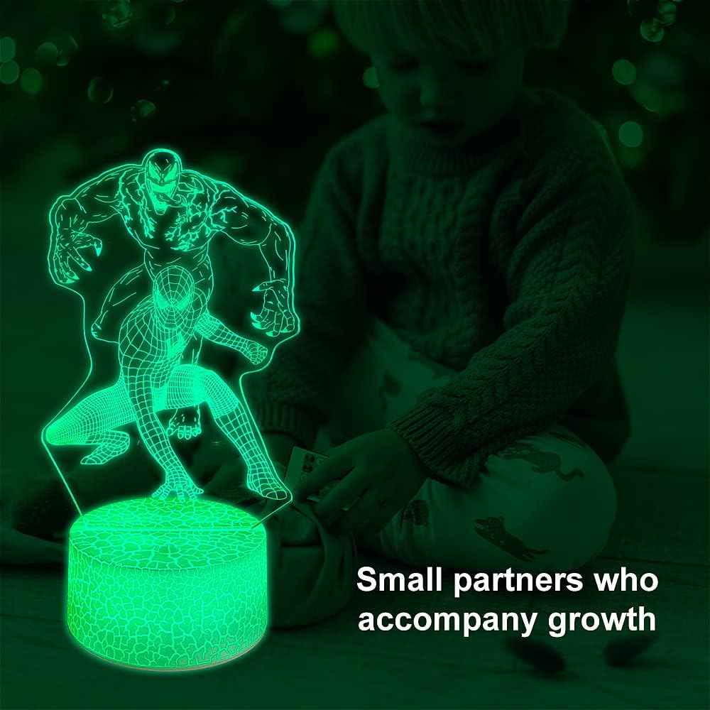 Superhero 3D Night Light for Kids Bedroom – Safe LED Bedside Lamp with Remote, 16 Colors for Boys and Girls