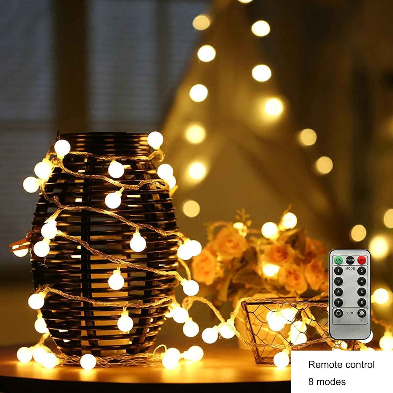 ZIMINGU LED Ball String Lights – Thoughtful Housewarming Gift for Women and Mom, Cozy Warm White Bedroom Fairy Lights with Remote