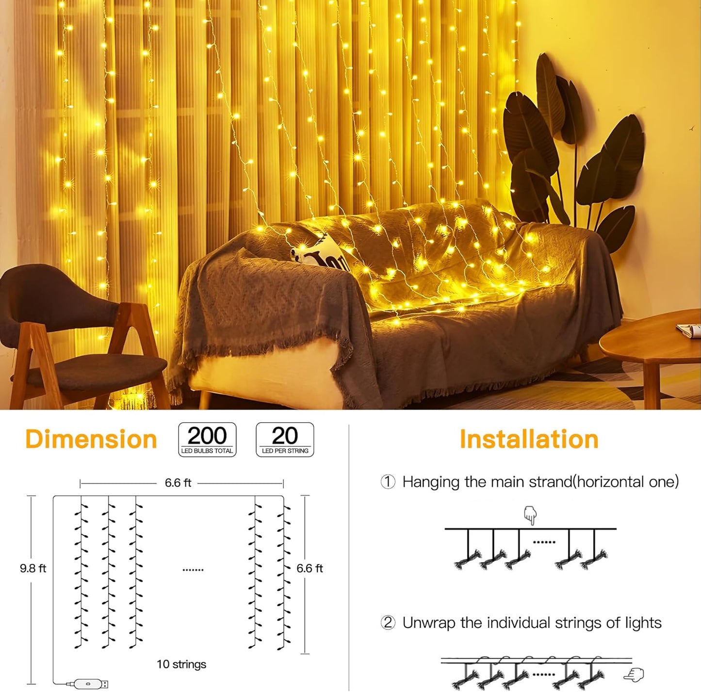 remote control with 8 lighting modes and 4 brightness levels (100%/75%/50%/25%)
