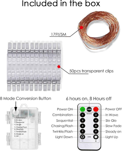 LECLSTAR 50 LED Photo Clip String Lights – Thoughtful Birthday Gift for Women, Memory Display for Bedroom Wall