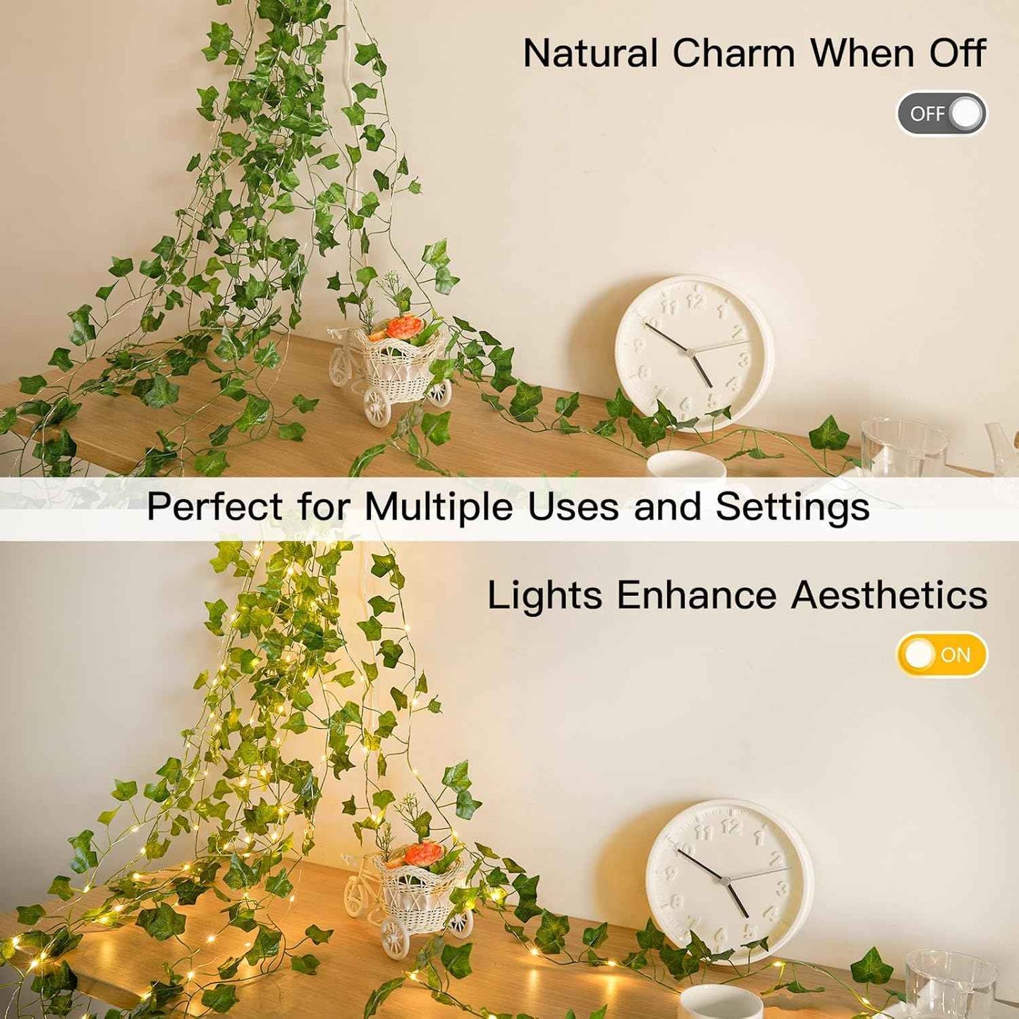 suddus Vine with Fairy Lights – Thoughtful Housewarming Gift for Her, 33ft Leaf String Lights with Remote