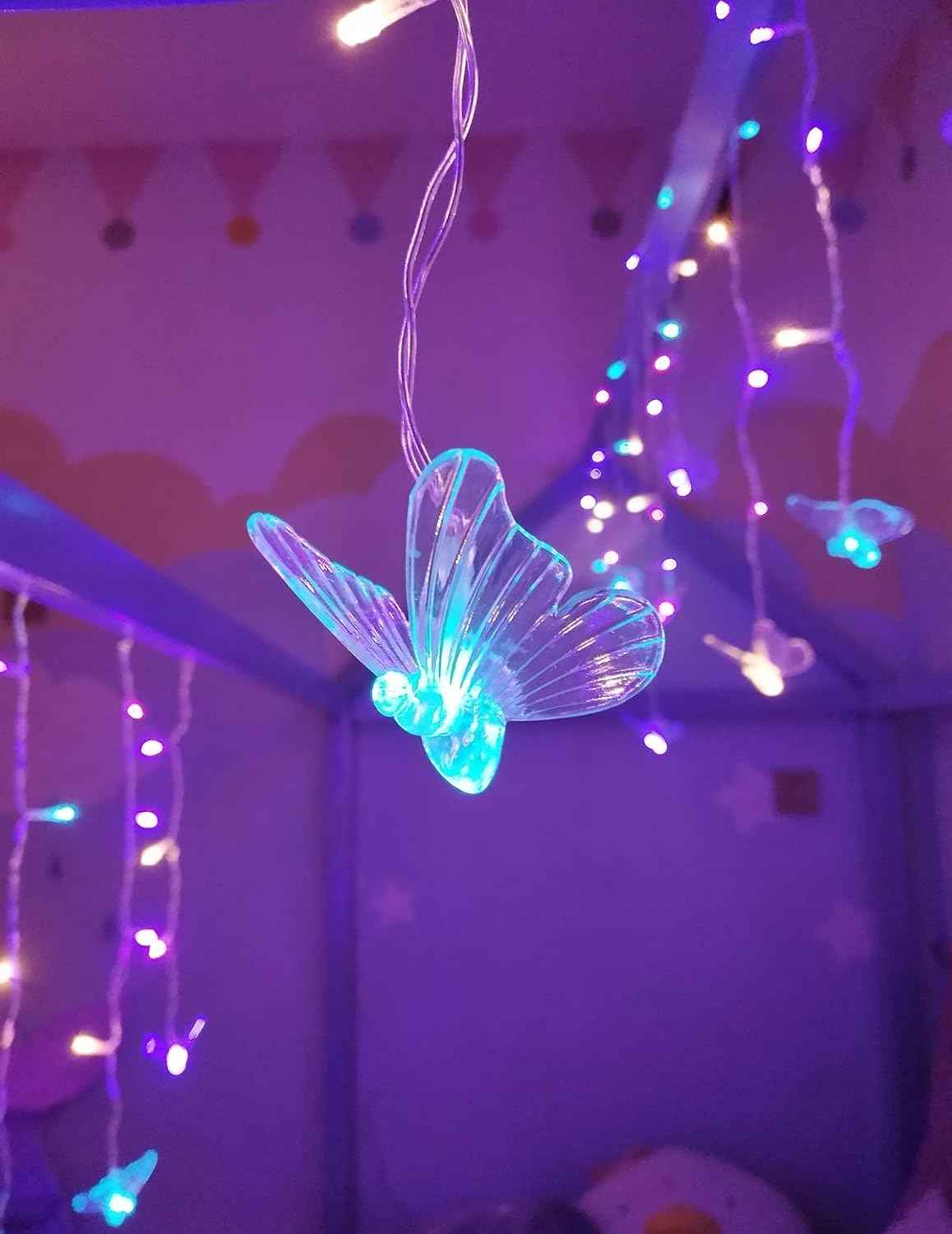 90 LED Butterfly Fairy Lights 10ft – Aesthetic Pastel String Lights for Bedroom Wall, Curtain, and Ceiling