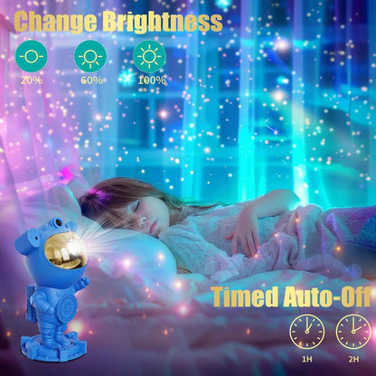 Astronaut Galaxy Night Light for Kids Bedroom and Nursery - Cool Touch LED Star Projector with Auto Shutoff Timer, White Noise Sound Machine and Remote Control