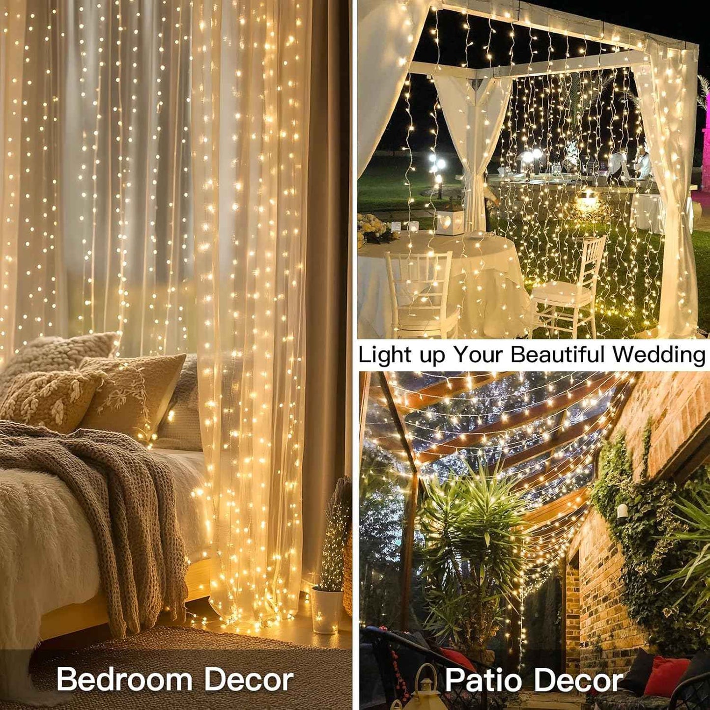 suddus Curtain Lights for Bedroom – 300 LED 9.8x9.8ft Warm White Window Wall Backdrop, 8 Modes Dimmable Fairy Lights for Cozy Home Aesthetic