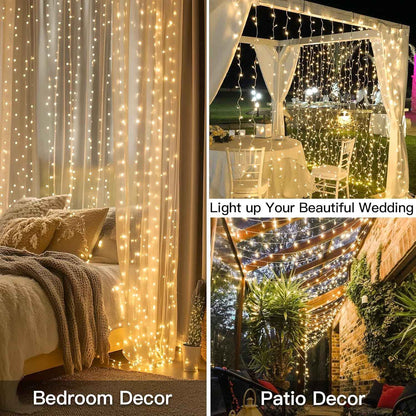suddus Curtain Lights for Bedroom – 300 LED 9.8x9.8ft Warm White Window Wall Backdrop, 8 Modes Dimmable Fairy Lights for Cozy Home Aesthetic