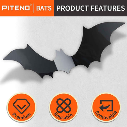 Piteno® Kids Halloween Craft Bats 140 Pack, Safe PVC 3D Folding Bat Stickers for Children Bedroom and Classroom Party Activity