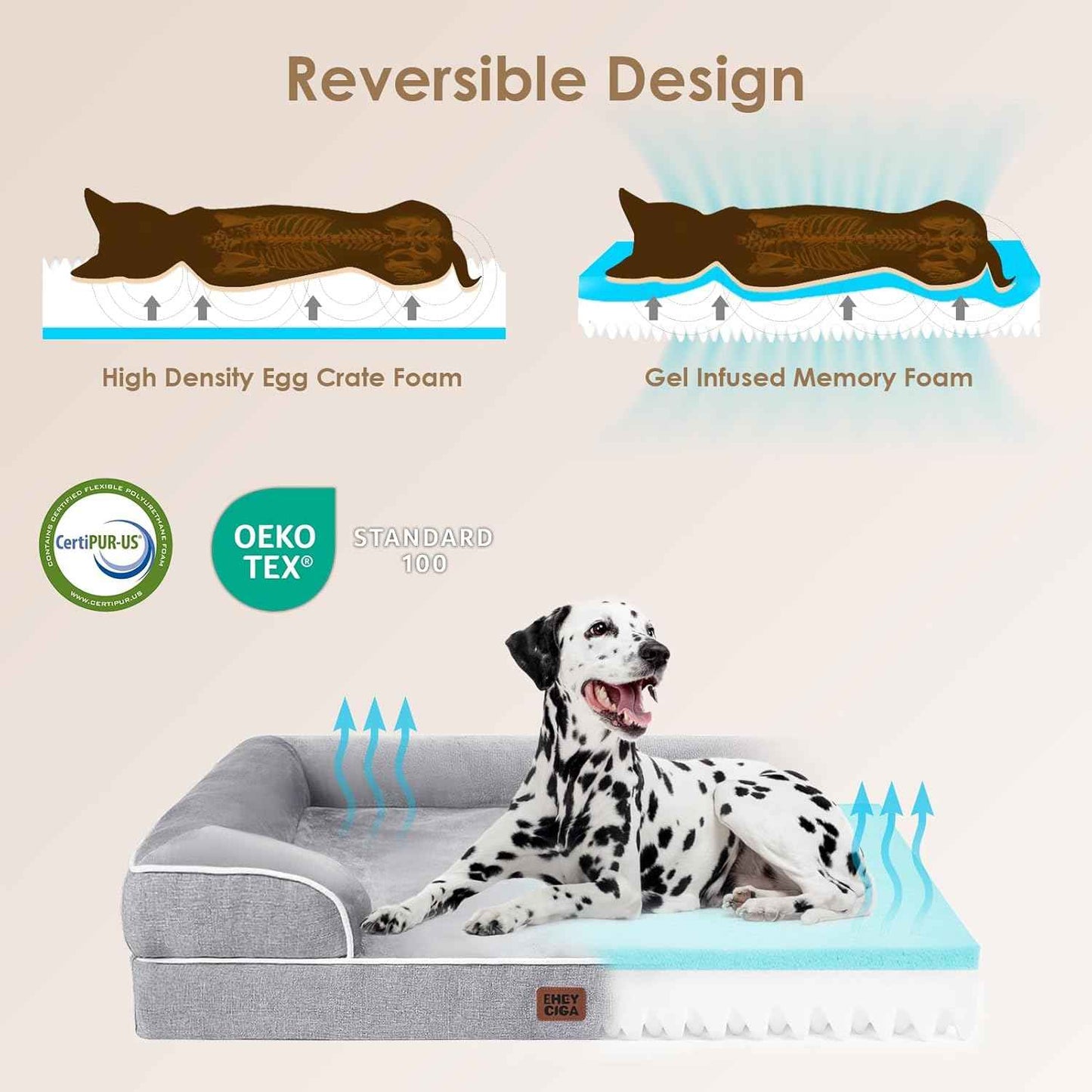 EHEYCIGA Orthopedic Dog Bed for Large Breeds – Memory Foam Joint Relief Couch for Senior Dogs, Sofa-Style Bolster