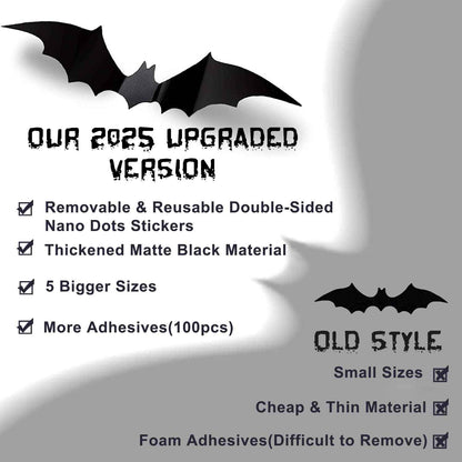 CESOF Kids Halloween Craft Set – 70 Foldable 3D Black Bat Stickers, No-Glue Wall Activity for Playroom & Family Living Room