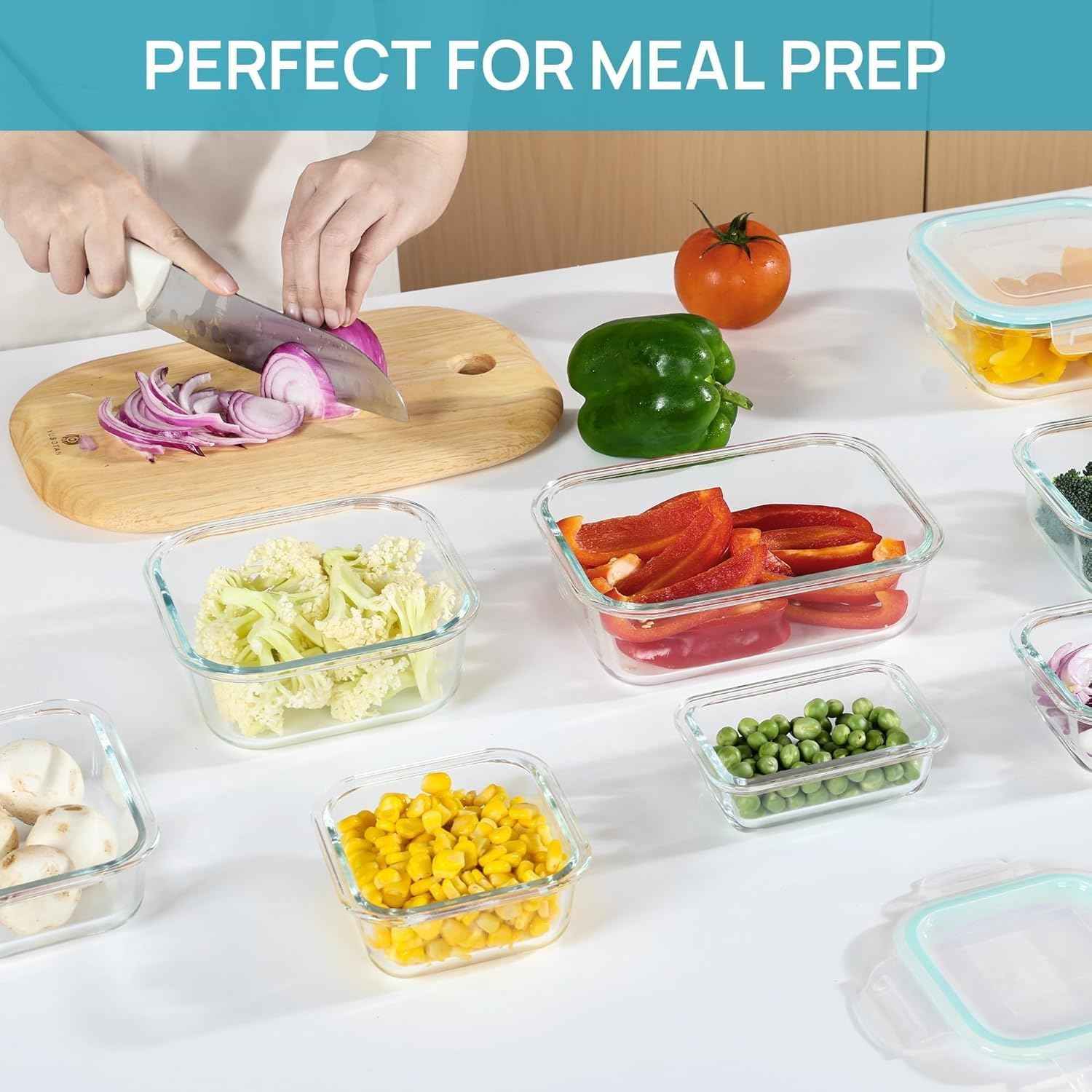 Vtopmart 8 Pack Borosilicate Glass Food Storage Set with Leak Proof Lids – Whole Food Prep Containers for Wellness Routines