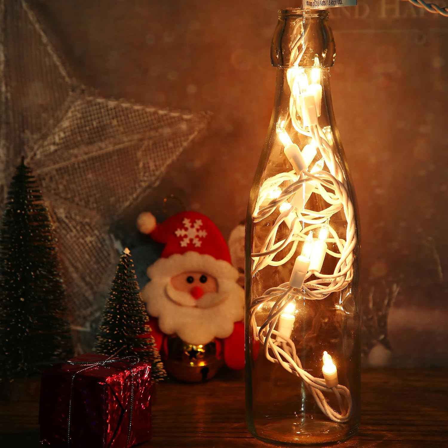 Mini Christmas Lights String Warm White Vintage Short Strand Lights, Cozy Living Room Ambient Lighting for Small Trees and Wreaths, 10 Bulbs 5ft White Wire