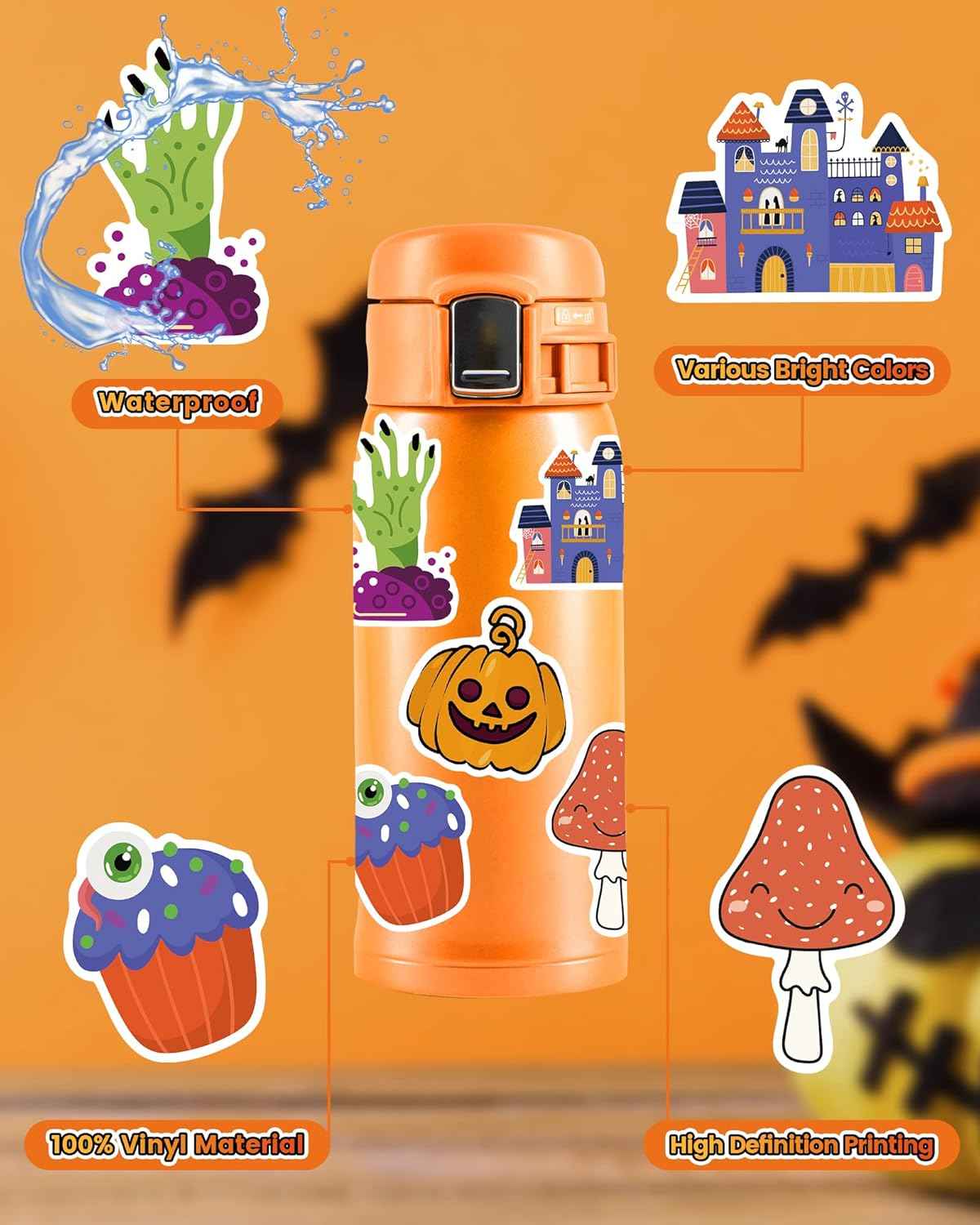 Halloween Laptop Stickers for Student and Remote Worker – 300 Vinyl Sticker Pack for Workspace