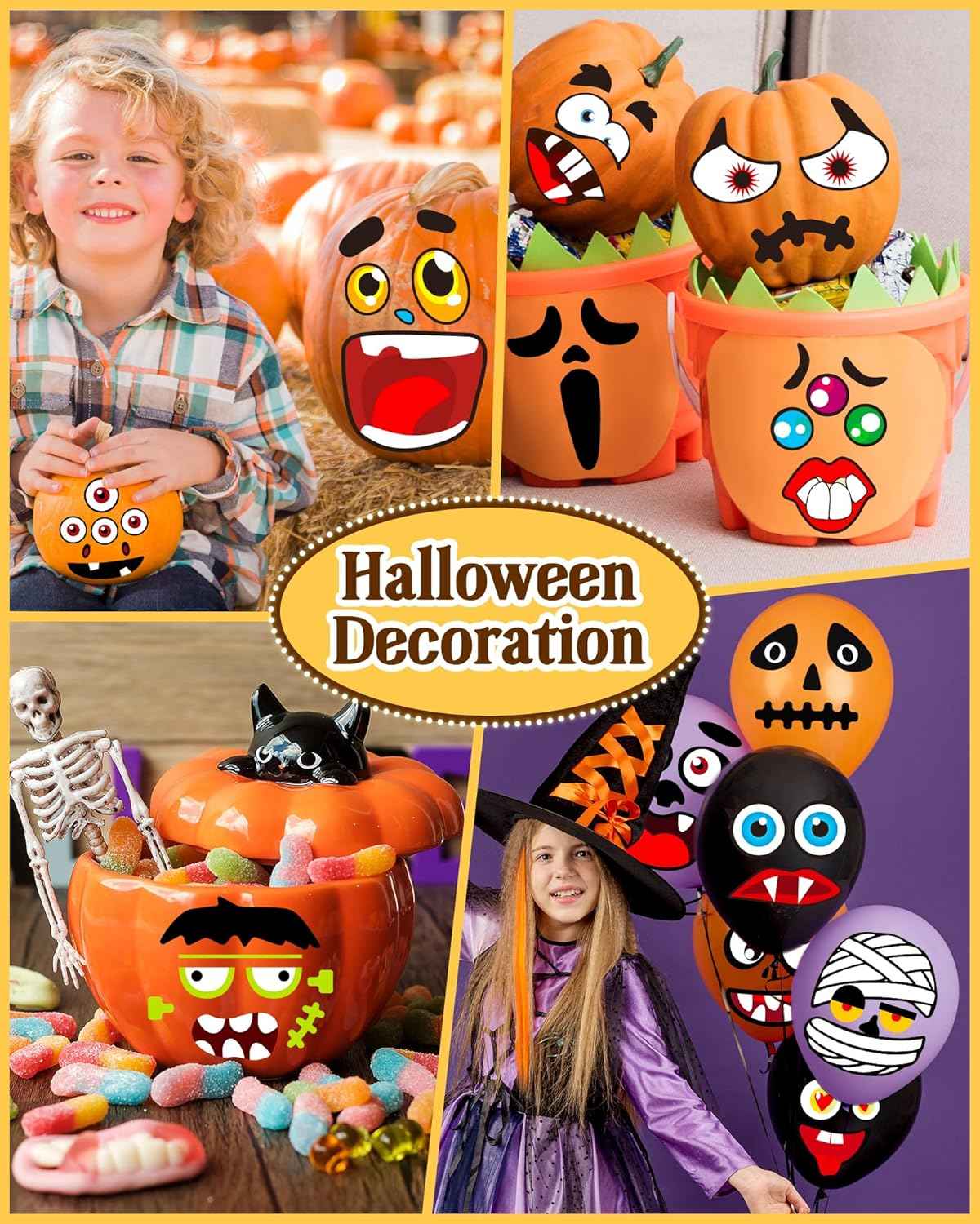 Greingways Reusable Pumpkin Face Stickers for Children, Mess-Free Halloween Craft Activity for Kitchen Table and Kids' Room Art Projects
