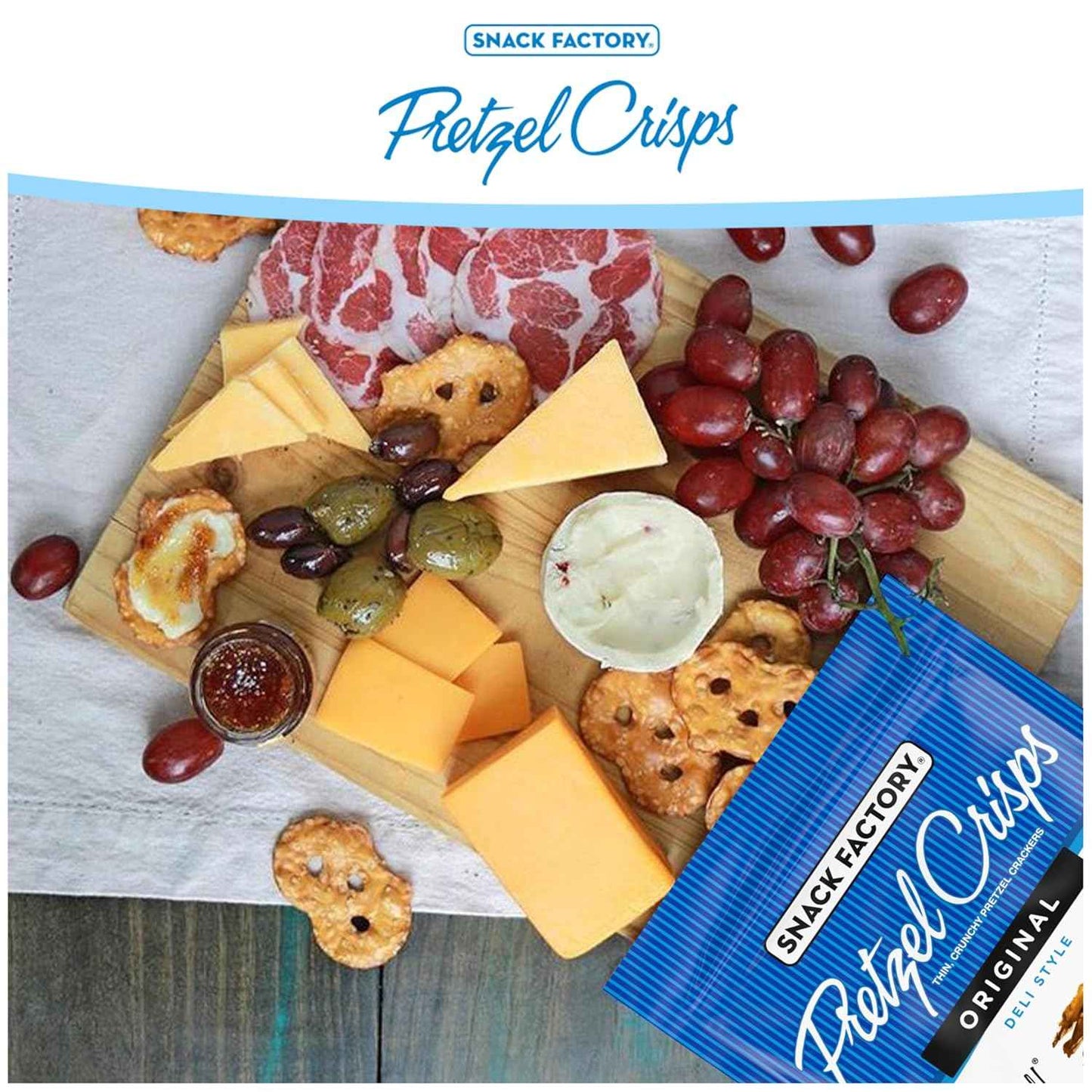 Snack Factory Pretzel Crisps – Gourmet Snack Gift Basket Staple for Charcuterie Board Hosts, 7.2 oz Resealable Bag