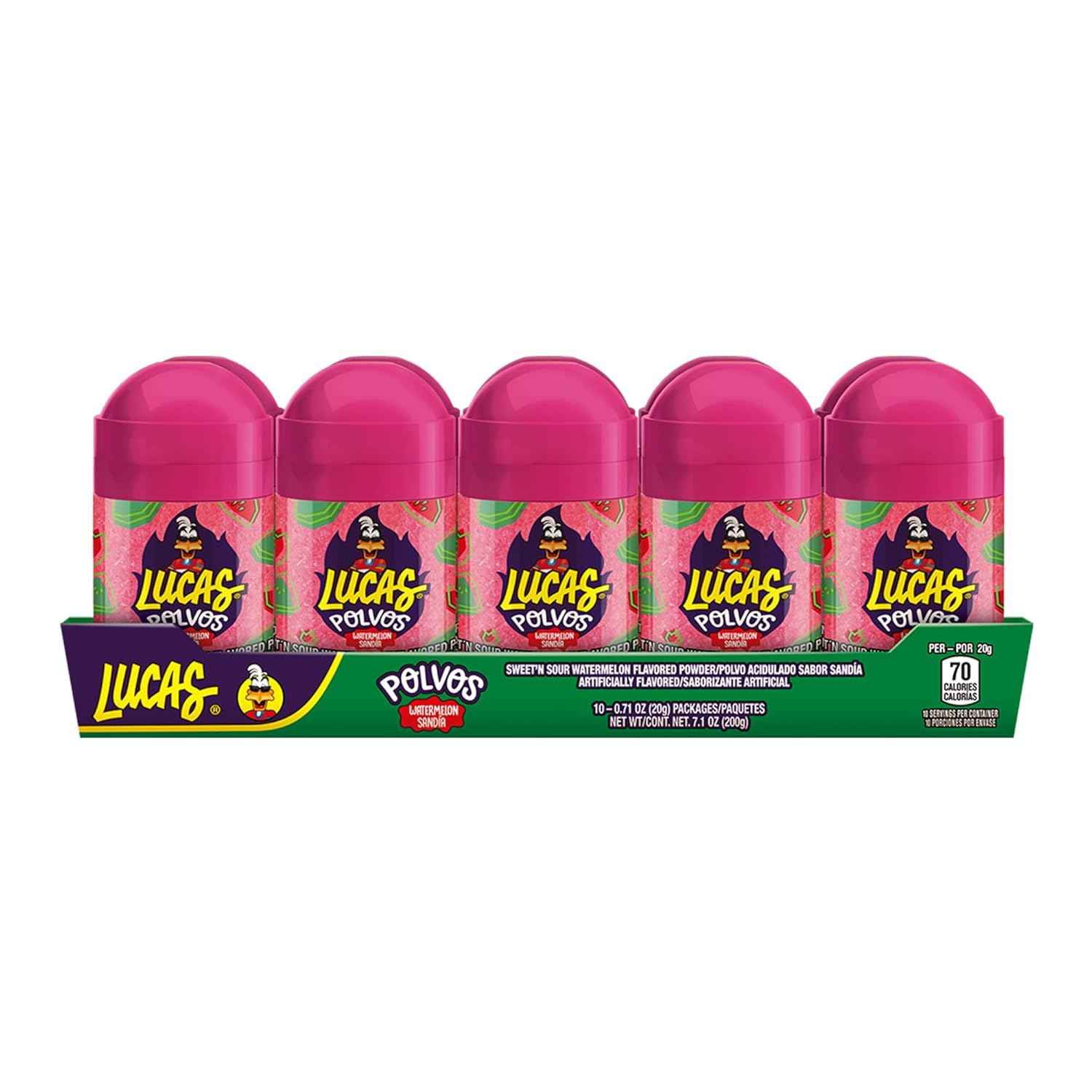 Lucas Powder Watermelon Flavored Candy – Kids' Birthday Party Goody Bag Stuffer, 10 Pack of 0.71oz Bottles