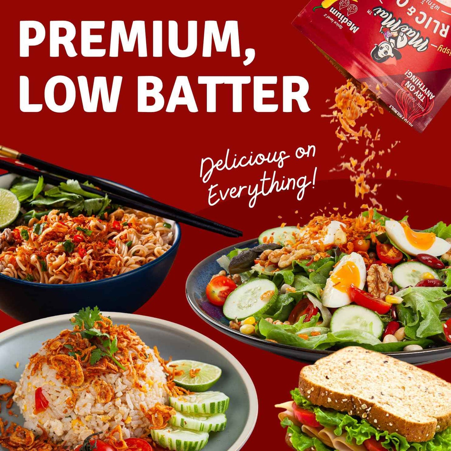 MaeMai Medium Spice Crispy Onions & Garlic Flakes - Clean-Label Thai Chili Crunch for Mindful Home Cooking, Keto & Vegan Friendly