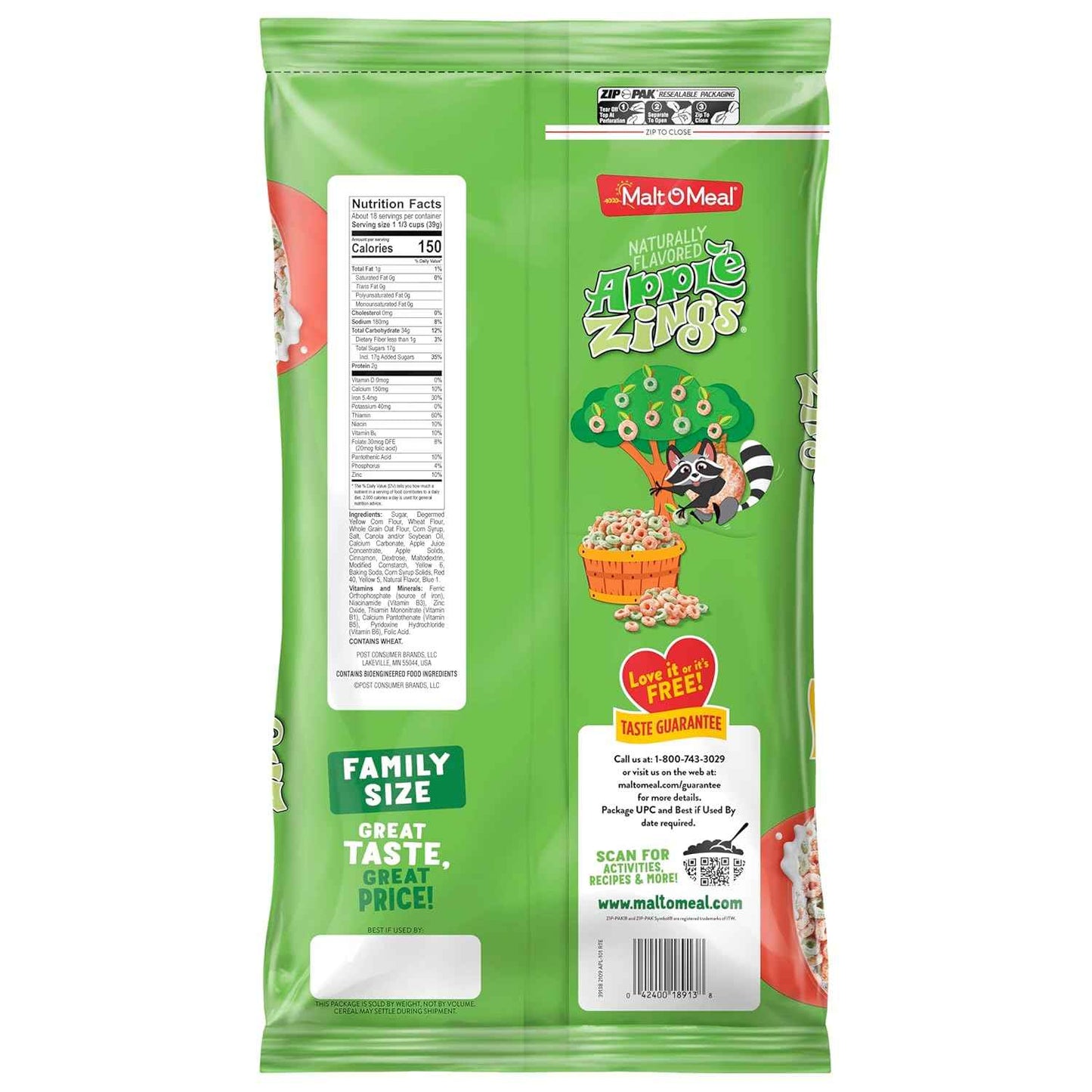Malt-O-Meal Apple Zings Cereal – Quick Work-from-Home Breakfast, Apple Cinnamon Resealable Bag