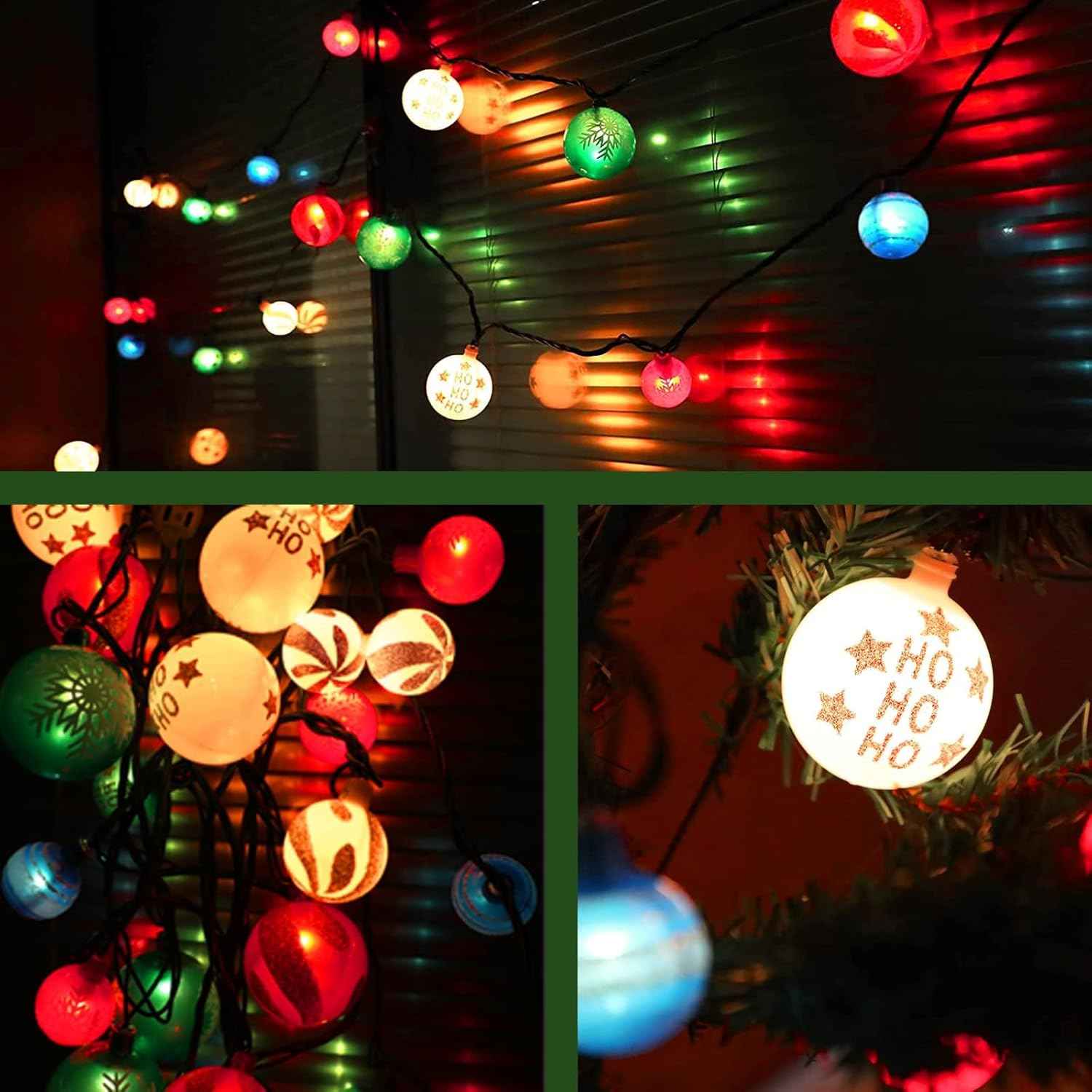 MerryMuse Single-Strand Ornament Lights 28ft, Clean Minimalist Christmas Decor with Subtle Star Pattern Bulbs