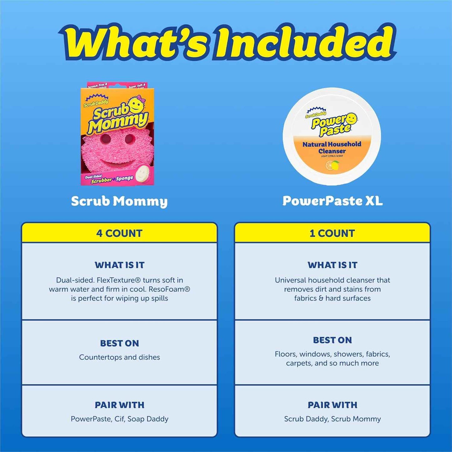Scrub Daddy Cleaning Bundle – Fast, Efficient Sponges & PowerPaste XL for Busy Households