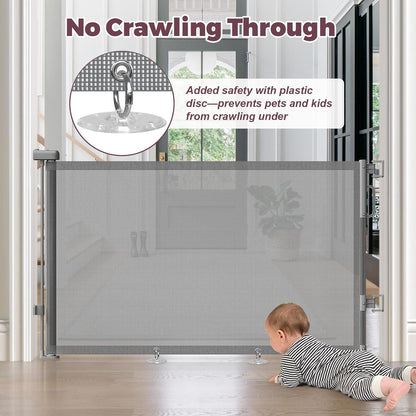 Retractable Baby Gate for Stairs – One-Hand Double-Lock Mesh Gate for Toddlers, 34" Tall Childproofing Barrier