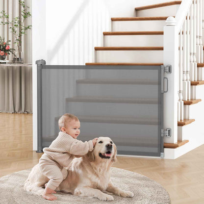 Retractable Baby Gate for Stairs – One-Hand Double-Lock Mesh Gate for Toddlers, 34" Tall Childproofing Barrier