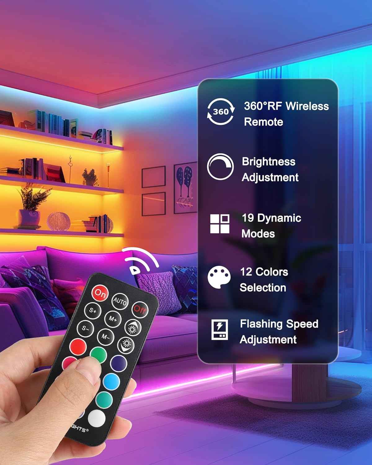 HitLights LED Strip Lights RGB Accent Kit Birthday Gift for Her, Housewarming Present, and Valentine's Day Surprise with RF Remote