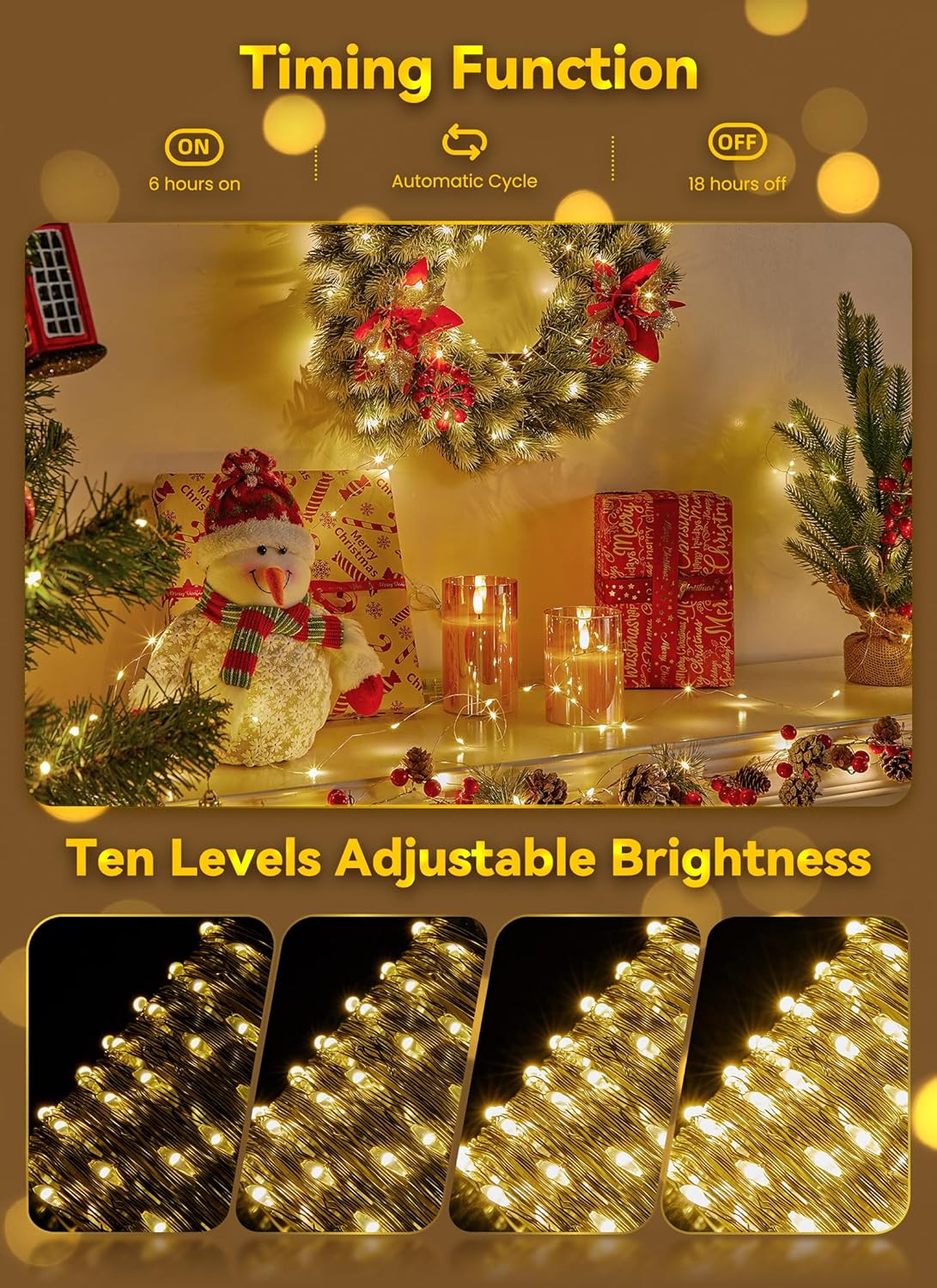 rf remote control with 8 lighting modes and 10 dimmable brightness levels