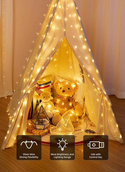 Brightown 300 LED Fairy Curtain Lights, Flameless and Cool to the Touch 5V USB Low Voltage String Lights with 6h Auto Off Timer for Bedroom