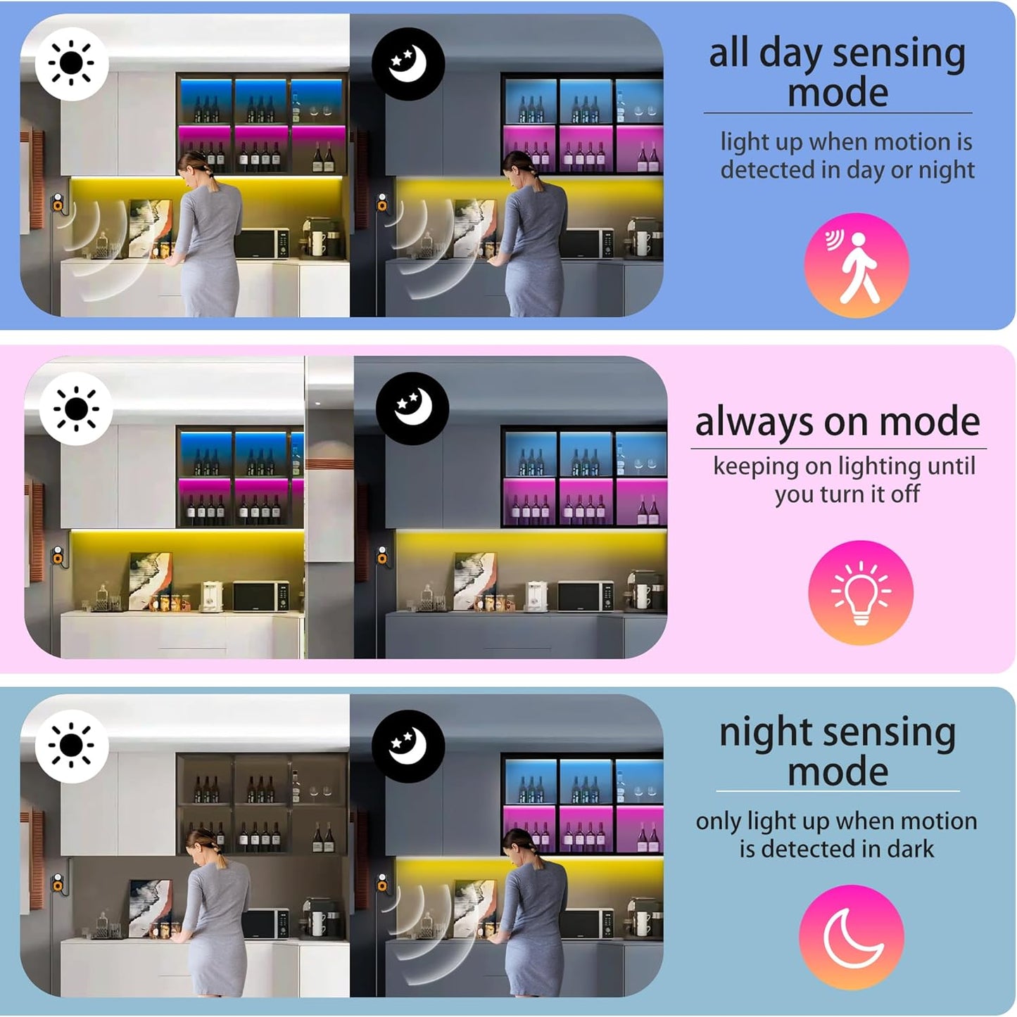 rgb leds producing 16 million color options with 10 dimmable brightness levels