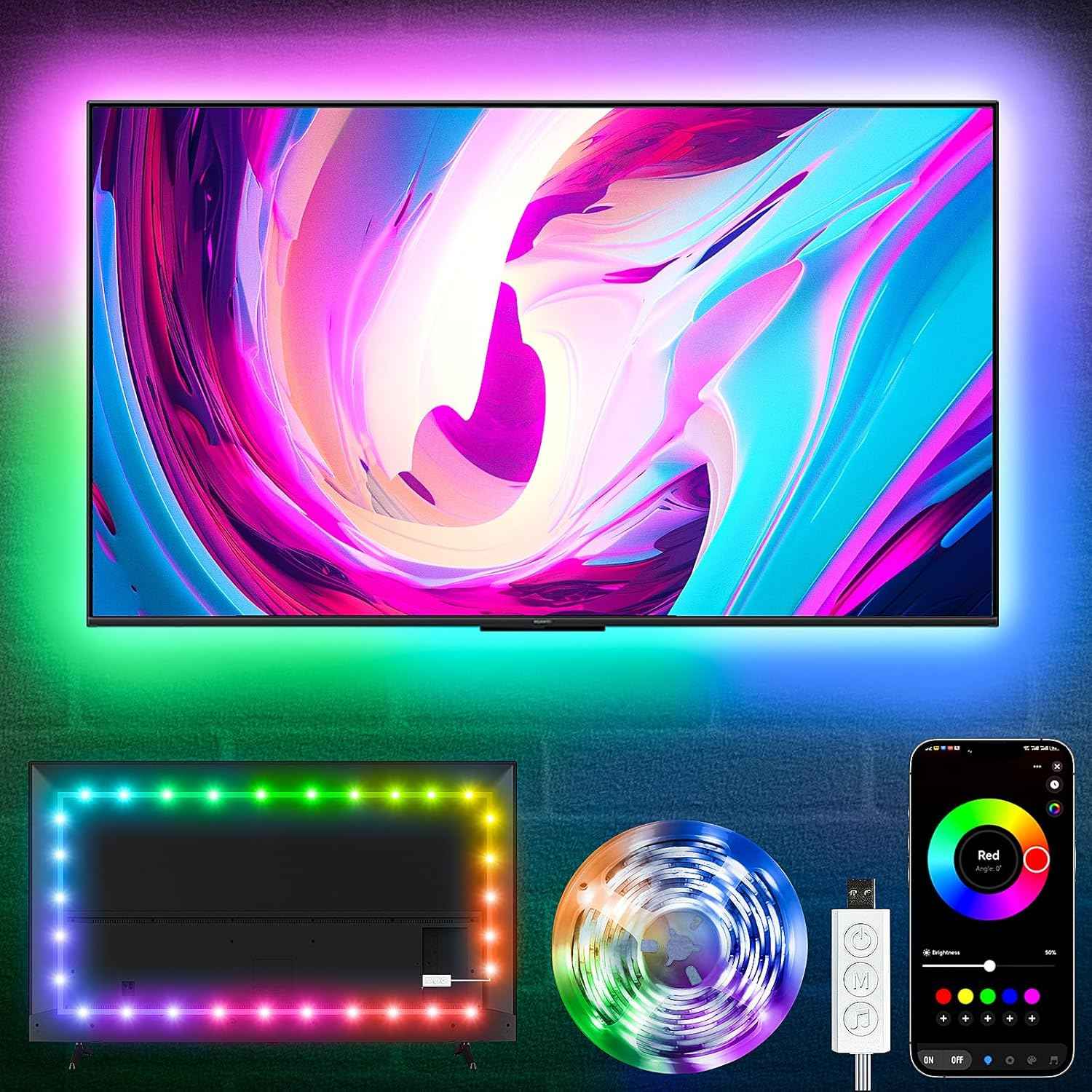 KSIPZE RGB LED Strip Lights for TV – Living Room Backlight for 32"–75" TVs, Music Sync Ambient Decor