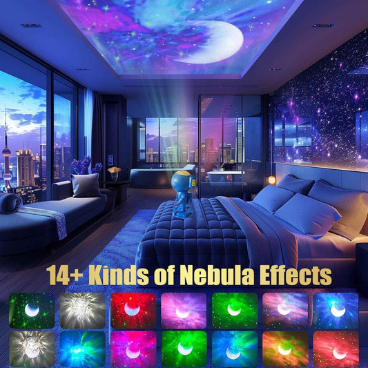 Astronaut Galaxy Night Light for Kids Bedroom and Nursery - Cool Touch LED Star Projector with Auto Shutoff Timer, White Noise Sound Machine and Remote Control