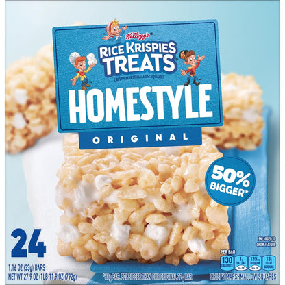 Rice Krispies Treats Homestyle Marshmallow Snack Bars Portable Snacks for Car Rides and Road Trips, Individually Wrapped 24 Count