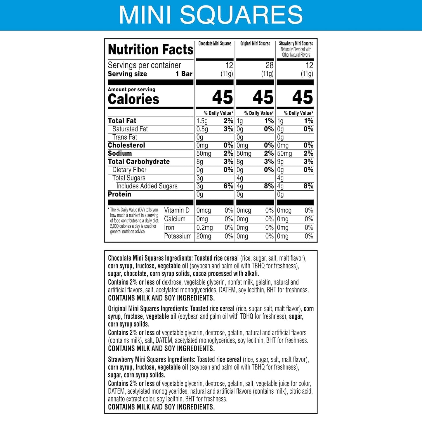 Rice Krispies Treats Mini Marshmallow Squares – Care Package Snack Variety Pack, 52 Individually Wrapped Bars for Gifting
