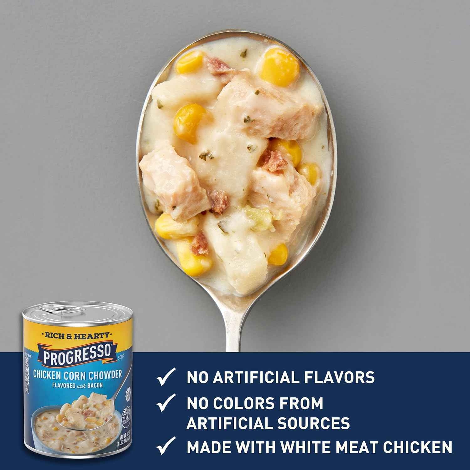 Progresso Gluten Free Chicken Corn Chowder — Wholesome Pantry Meal for Clean-Eating Households, 190 Calories per Serving, 18.5 oz